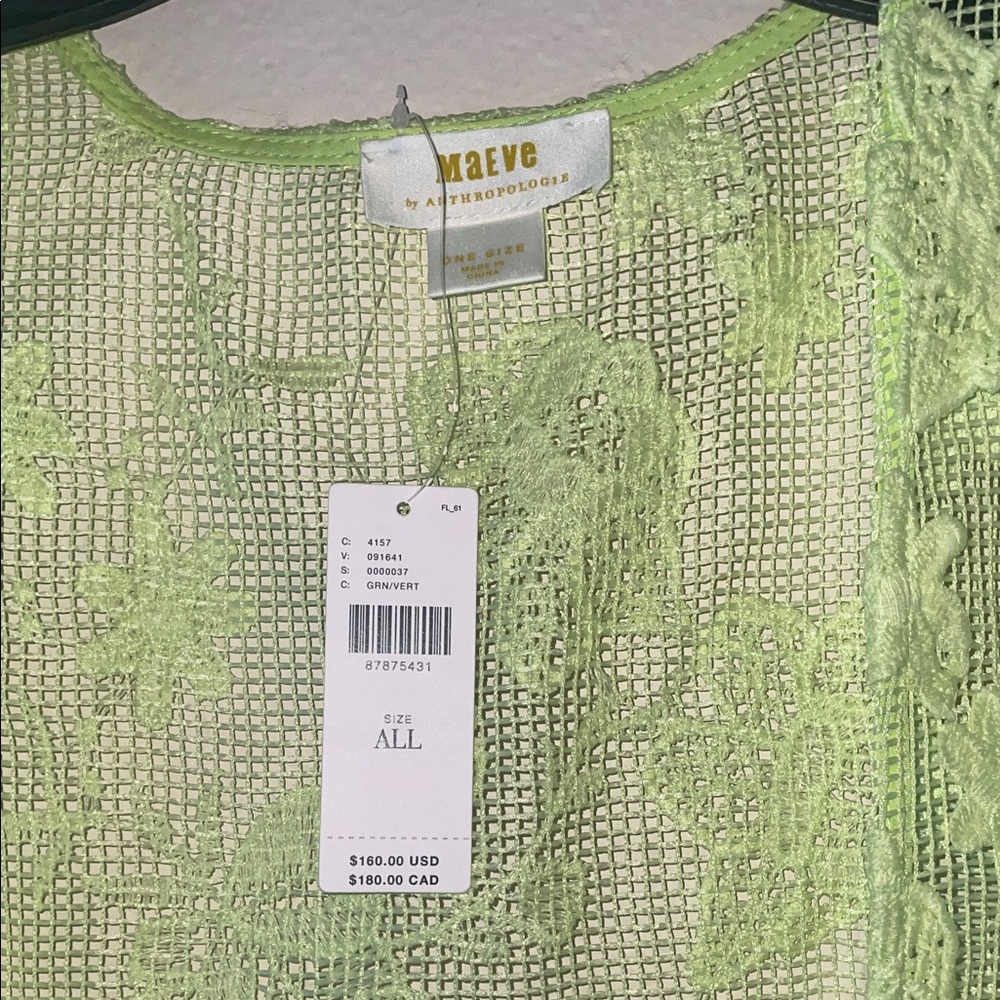 Maeve by Anthropogie 3D Lime Green Floral Lace Duster Size OS - Picture 3 of 7